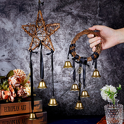 2Pcs 2 Style Rattan & Iron Witch Bells Wind Chimes Door Hanging Pendant Decoration&nbsp;WICR-GF0001-01