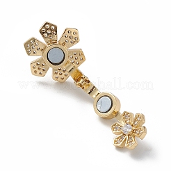 Rack Plating Flower Brass Pave Clear Cubic Zirconia Fold Over Magnetic Clasps&nbsp;KK-C019-21G