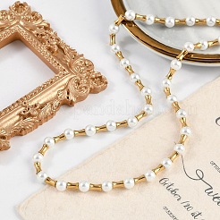 Ion Plating(IP) 304 Stainless Steel & Plastic Pearl Beaded Necklaces for Women&nbsp;NJEW-M078-10G