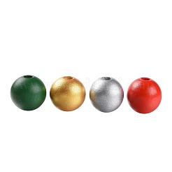 160Pcs 4 Colors Christmas Painted Natural Wood Round Beads&nbsp;WOOD-LS0001-01N