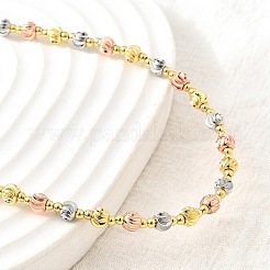 4MM Three-color Brass Textured Round Beaded Necklaces for Women&nbsp;NJEW-D314-12PG