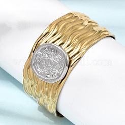 Hammered 304 Stainless Steel Cuff Bangles for Women&nbsp;BJEW-Z177-01GP-01