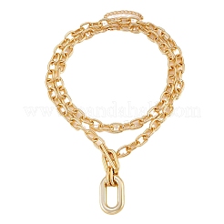 Alloy Double Layered Oval Pendant Necklaces&nbsp;NJEW-Z078-01KCG