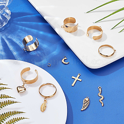 DIY Heart & Leaf & Moon Stainless Steel Charms Cuff Ring Making Kit&nbsp;DIY-SC0026-11G