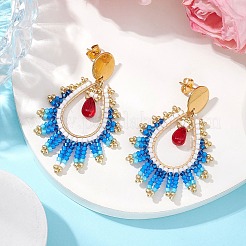 Handmade Glass Seed Beads Teardrop Stud Earrings&nbsp;EJEW-MZ00293-02