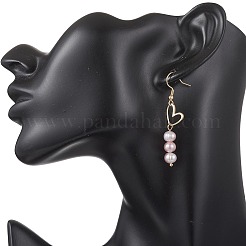 Brass Heart with Pearl Beads Pendants Dangle Earrings&nbsp;EJEW-JE06901