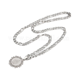 Flat Round with Virgin Pattern 201 Stainless Steel Pendant Necklaces for Men Women&nbsp;NJEW-K283-20P