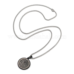 Retro Mandala 201 Stainless Steel Box Chain Constellation Pendant Necklaces for Women Men&nbsp;LS-NJEW-M223-01J