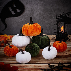 9Pcs 6 Styles Flannel Simulation Plastic Foam Artificial Pumpkin Thanksgiving Party Decorations&nbsp;AJEW-CA0001-92