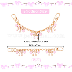 2Pcs Alloy Enamel Pink Bowknot Heart Pendant Aluminum Bag Decorative Chains&nbsp;HJEW-BBC0001-39