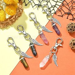 Natural Gemstone Double Terminated Pointed Pendant Decorations with Alloy Wing Charm&nbsp;HJEW-JM01149