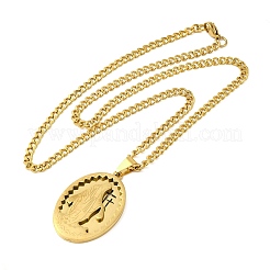 201 Stainless Steel Virgin Mary Oval Pendant Twisted Chain Necklaces&nbsp;LS-NJEW-Q002-04G