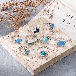 9Pcs Ocean Alloy Enamel Finger Rings Set&nbsp;WGEDDBB-01
