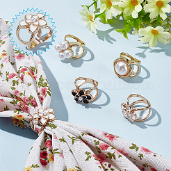 8Pcs 4 Styles Plastic Imitation Pearl & Enamel Flower Scarf Buckle Rings Set&nbsp;AJEW-WR0001-73