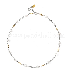 Nuggets Shell Pearl Beads & 304 Stainless Steel Wave Link Chain Necklaces&nbsp;NJEW-JN06364