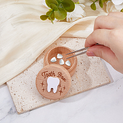 Round Printed Wood Baby Tooth Keepsake Cases with Lids&nbsp;CON-WH0099-75C