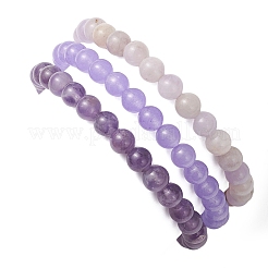 3Pcs Natural Amethyst & Dyed Malaysia Jade & Lavender Amethyst Round Beaded Stretch Bracelets for Women&nbsp;BJEW-JB12835