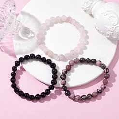3Pcs 3 Styles Natural Mixed Gemstone Round Beaded Stretch Bracelets Set&nbsp;BJEW-JB10139-01