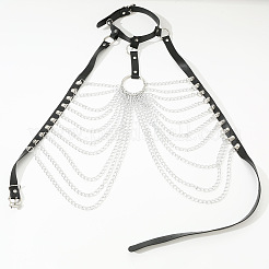 Alloy Curb Chain Multi-Layered Chain Imitation Leather Chest Body Chains for Bikini&nbsp;FS-WGDF282-01