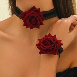 Cloth Rose Lace Choker Necklaces & Bracelets Sets&nbsp;FS-WG6DFA9-01