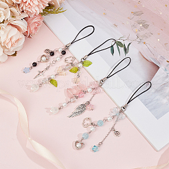 4Pcs Acrylic & Glass & Alloy & ABS Plastic Imitation Pearl Mobile Straps&nbsp;HJEW-DR00095