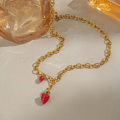 304 Stainless Steel Enamel Cute Fruit Red Strawberry Pendant Y Necklaces for Women&nbsp;LM6348