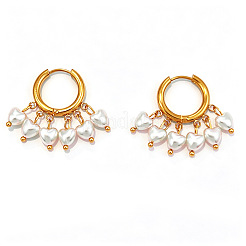 304 Stainless Steel & Imitation Pearl Hoop Dangle Earrings&nbsp;WGB1218-01