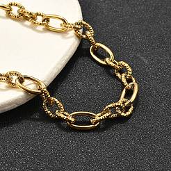 304 Stainless Steel Textured Cable Chain Necklaces&nbsp;NJEW-R023-10G
