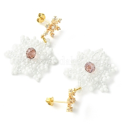 Christmas Snowflake Glass Seed Braided Dangle Earrings&nbsp;EJEW-MZ00233-04