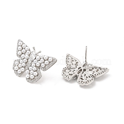 Clear Cubic Zirconia Butterfly Stdud Earrings with ABS Pearl Beaded&nbsp;EJEW-P213-06P