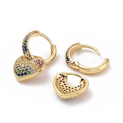 Colorful Cubic Zirconia Heart Padlock Dangle Hoop Earrings&nbsp;EJEW-I280-03G