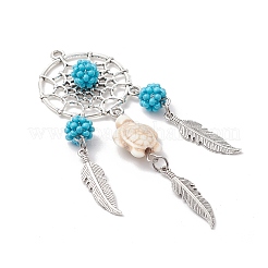 Alloy Synthetic Turquoise Beads Dream Catcher Pendants&nbsp;PALLOY-MZ00708-02