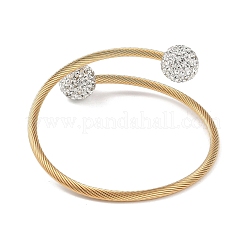 Ion Plating(IP) 304 Stainless Steel & Polymer Clay Crystal Rhinestone Round Beads Open Cuff Bangles&nbsp;BJEW-M042-06G
