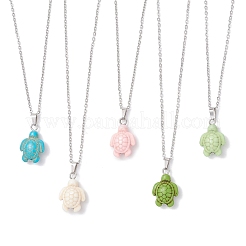 Dyed Synthetic Turquoise Sea Turtle Pendant 304 Stainless Steel Cable Chain Necklaces for Women&nbsp;NJEW-JN05396