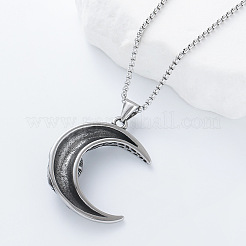 Vintage 304 Stainless Steel Rose Flower Moon Pendant Box Chain Necklaces for Men&nbsp;NQ3804
