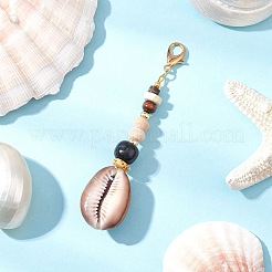 Natural Coconut & Shell & Lava Rock & Wood Beads Pendant Decorations&nbsp;HJEW-JM03227-02
