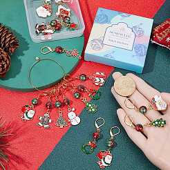24Pcs 12 Style Christmas Theme Alloy Enamel Pendant Locking Stitch Markers&nbsp;HJEW-SC00006
