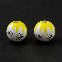Printed Natural Wood European Beads&nbsp;WOOD-C015-09B