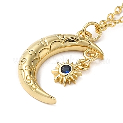 Golden Brass Crescent Moon Pendant Necklace with Rhinestone&nbsp;NJEW-Z015-01B-G