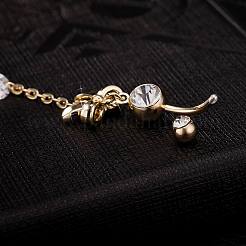Piercing Jewelry Real 18K Gold Plated Brass Rhinestone Bowknot Navel Ring Belly Rings&nbsp;AJEW-EE0001-67