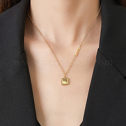 304 Stainless Steel Textured Square Pendant Mixed Chain Necklaces for Women&nbsp;WG76D8C-01