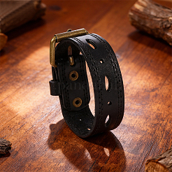 Alloy Cowhide Cord Bracelets for Women Men&nbsp;BJEW-WH20007-15C