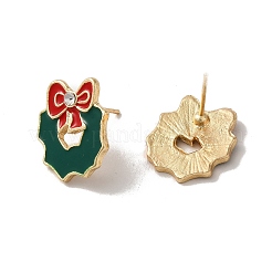 Enamel Christmas Wreath Alloy Glass Rhinestone Stud Earrings for Women&nbsp;EJEW-E284-06LG
