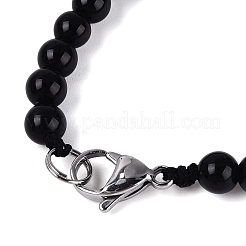 Natural Black Onyx(Dyed & Heated) Round & Cone Beaded Necklaces&nbsp;NJEW-N064-03B