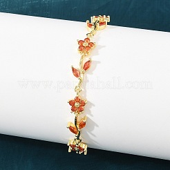Brass Pave Cubic Zirconia Flower Link Chain Bracelets for Women&nbsp;KK-CBA68DA-14G-01