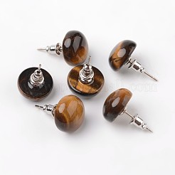 Half Round Dome Natural Tiger Eye Stud Earrings&nbsp;EJEW-L171-01