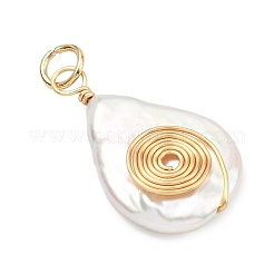 Spiral Copper Wire Wrapped Natural Nucleated Baroque Keshi Pearl Pendants&nbsp;PALLOY-JF05276-02