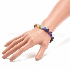 Natural Lava Rock & Mixed Stone & Alloy Tube Stretch Bracelet with Lampwork Evil Eye&nbsp;BJEW-JB08320-01