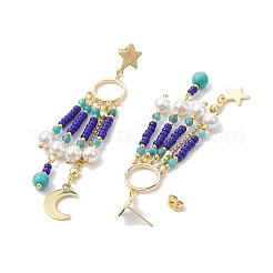 Glass Seed Beads & Shell Pearl Chandelier Earrings&nbsp;EJEW-TA00488
