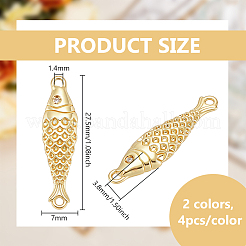 8Pcs 2 Colors Brass Micro Pave Clear Cubic Zirconia Fish Connector Charms&nbsp;KK-BC0015-85